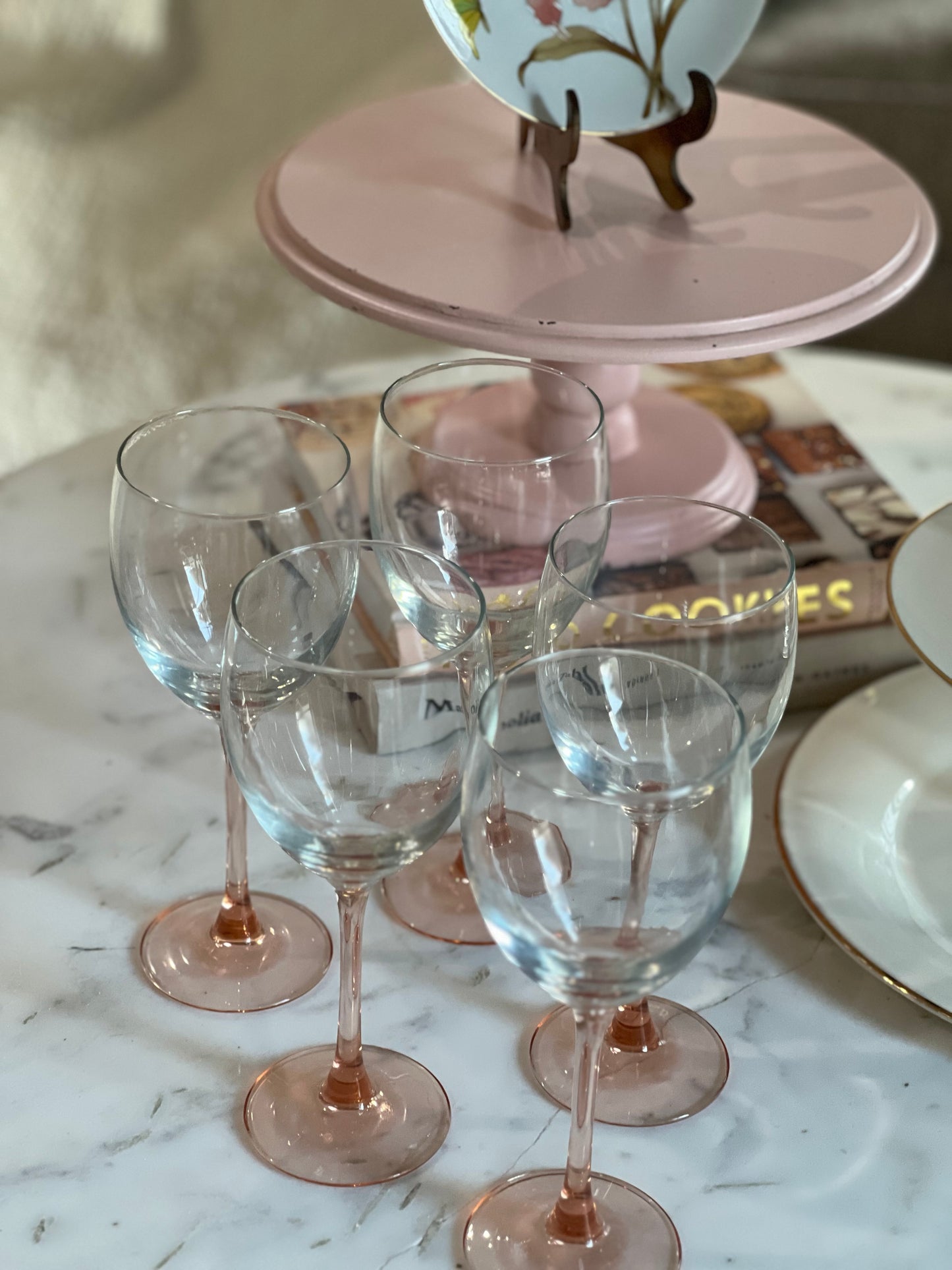 Vintage Peach Stemmed Wine Glasses