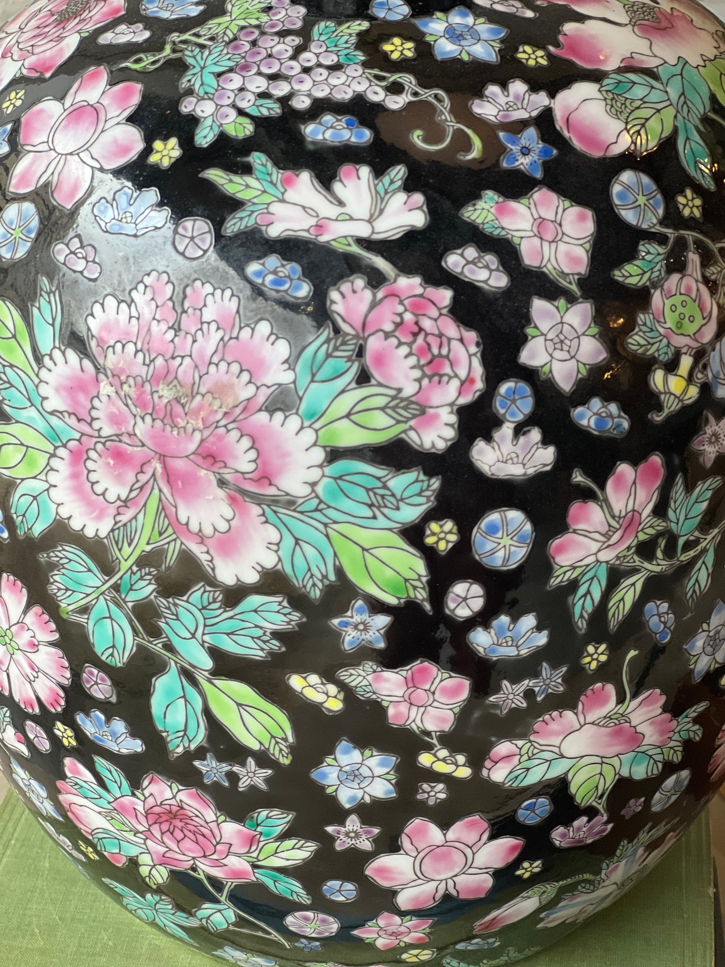 Vintage Black Floral Ginger Jar