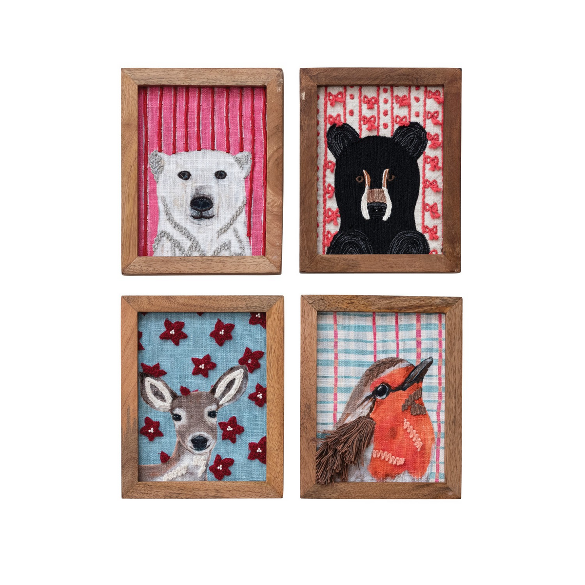 Framed Cotton Embroidered Animal