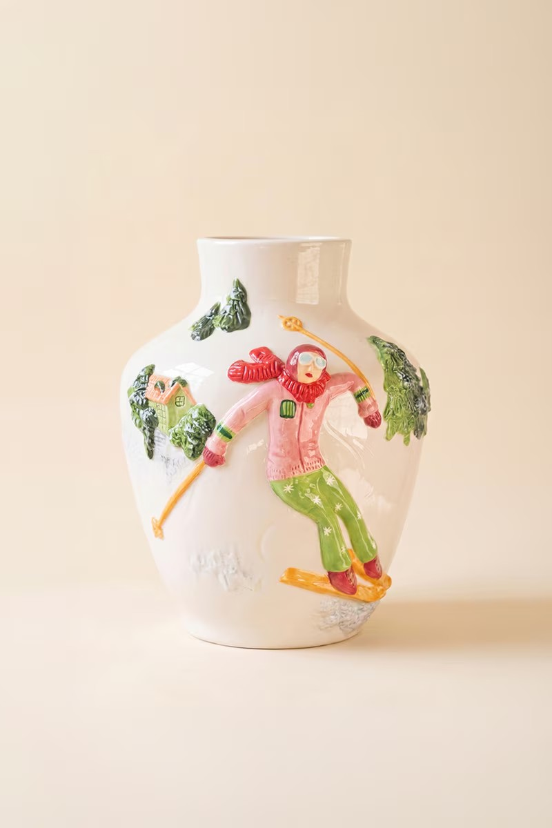 Nostalgic Ceramic Skier Vase