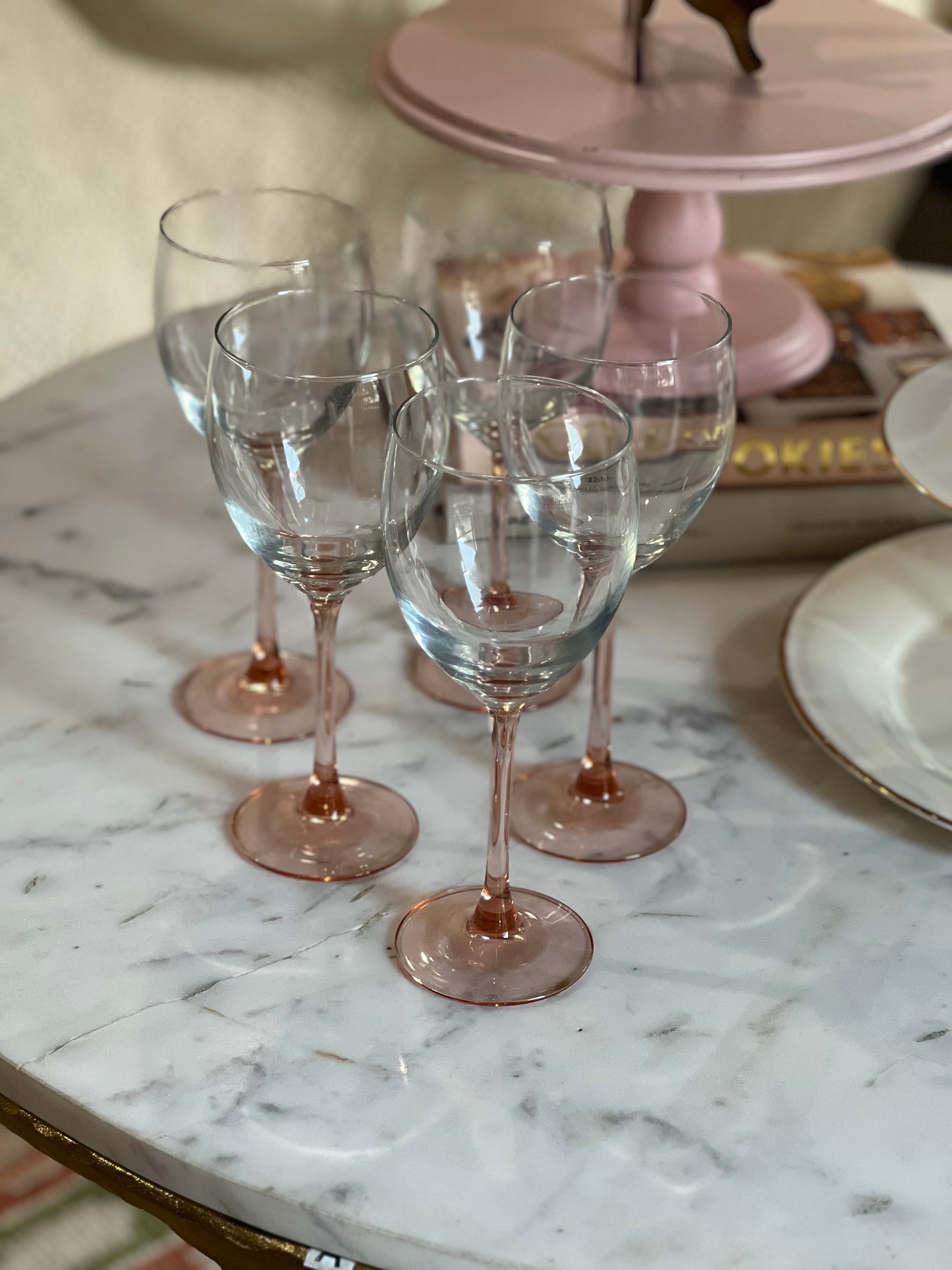 Vintage Peach Stemmed Wine Glasses
