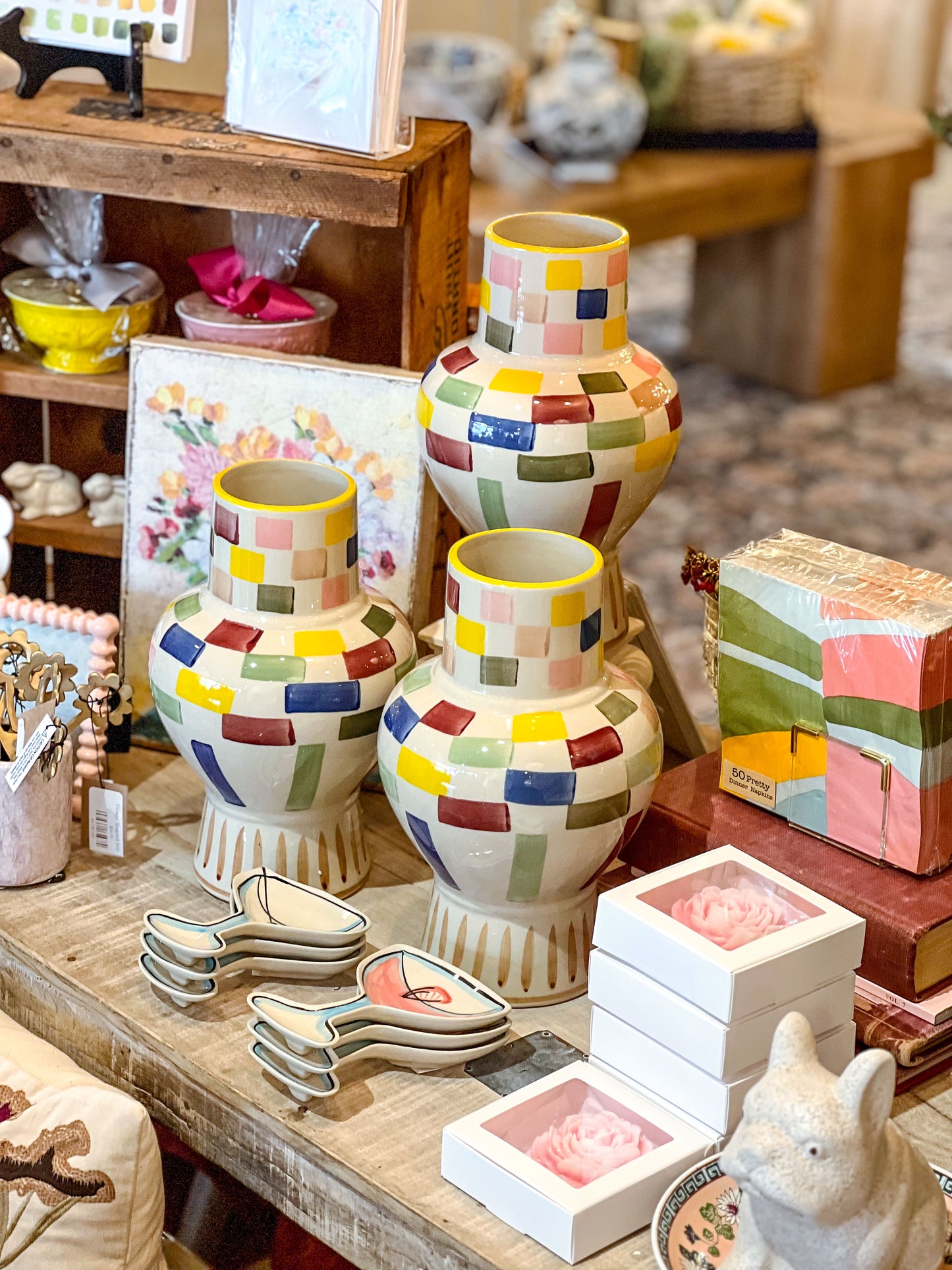 Hand-painted Stoneware Check Vase