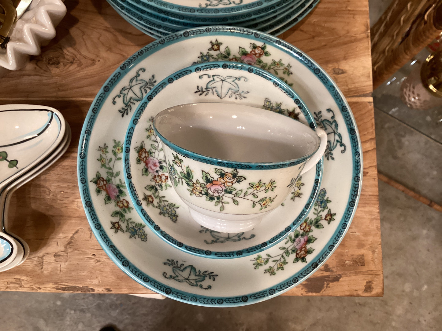 Vintage Teal Floral China