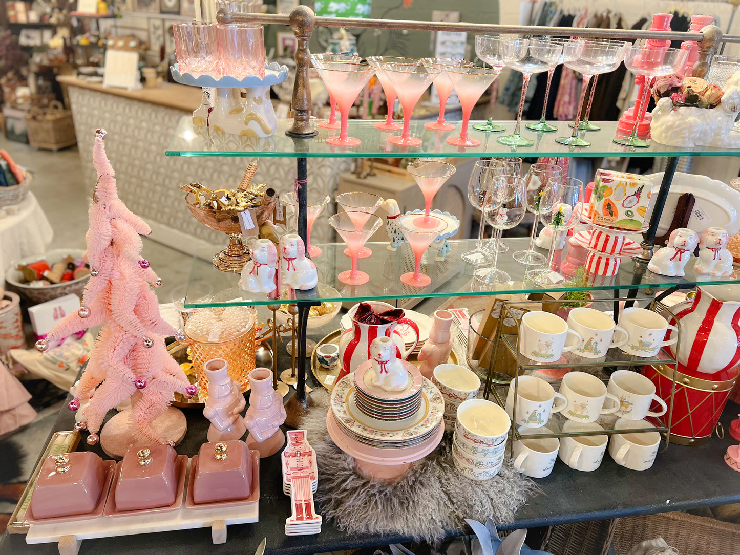 Pink Cocktail Glass w/ Gold Rim