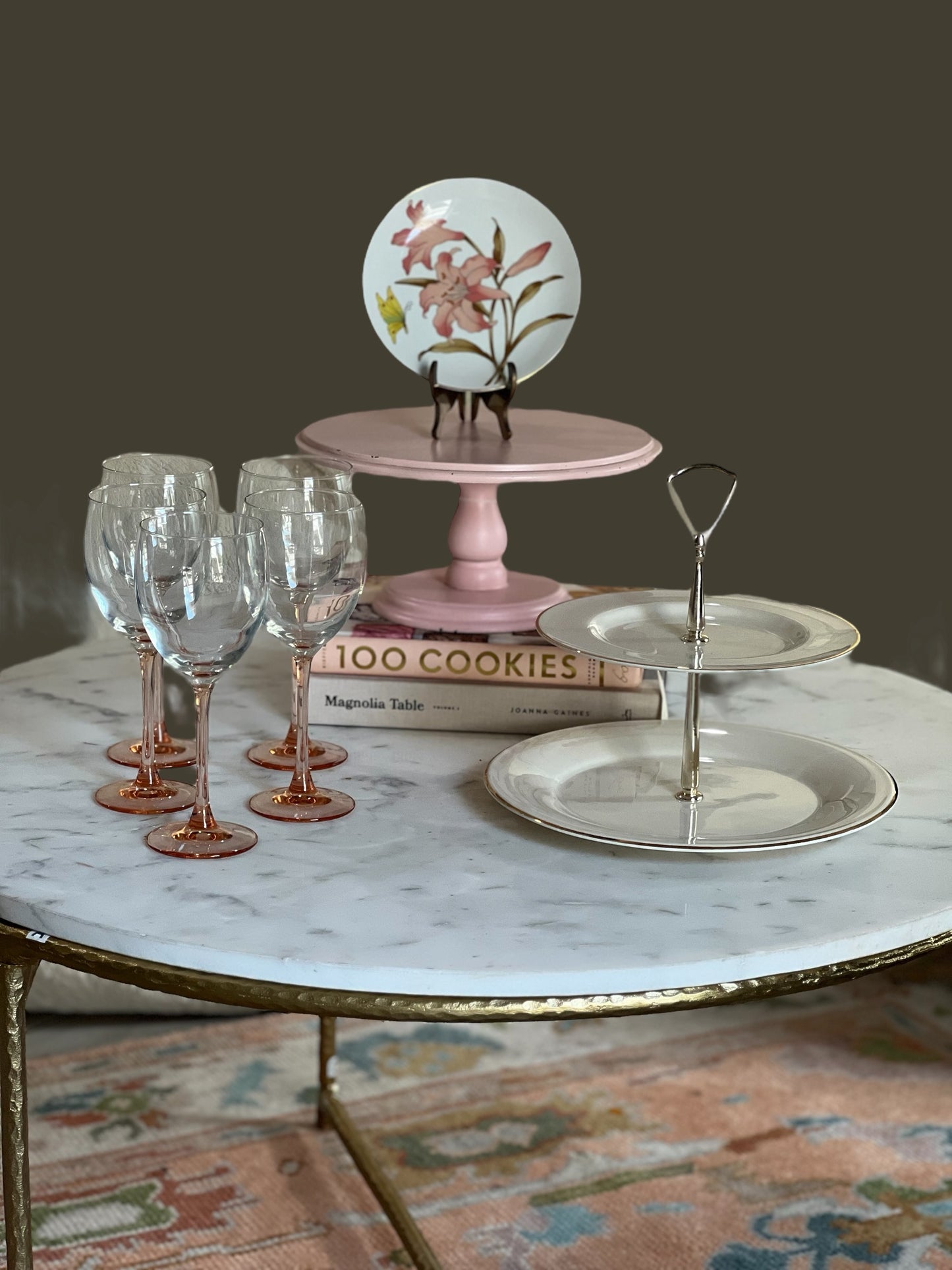 Vintage Peach Stemmed Wine Glasses