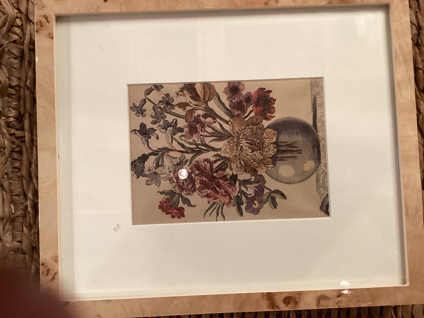 Vintage Floral in Burl Wood Frame