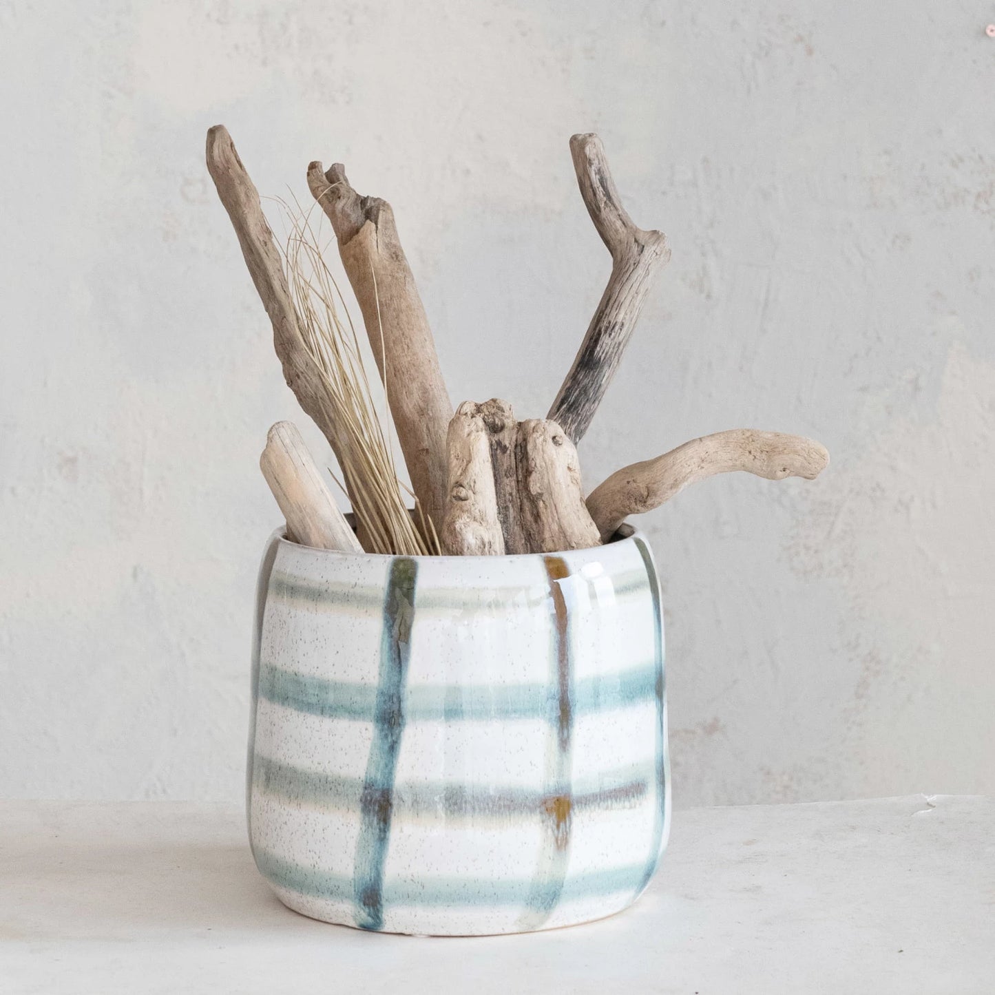 Plaid Stoneware Planter