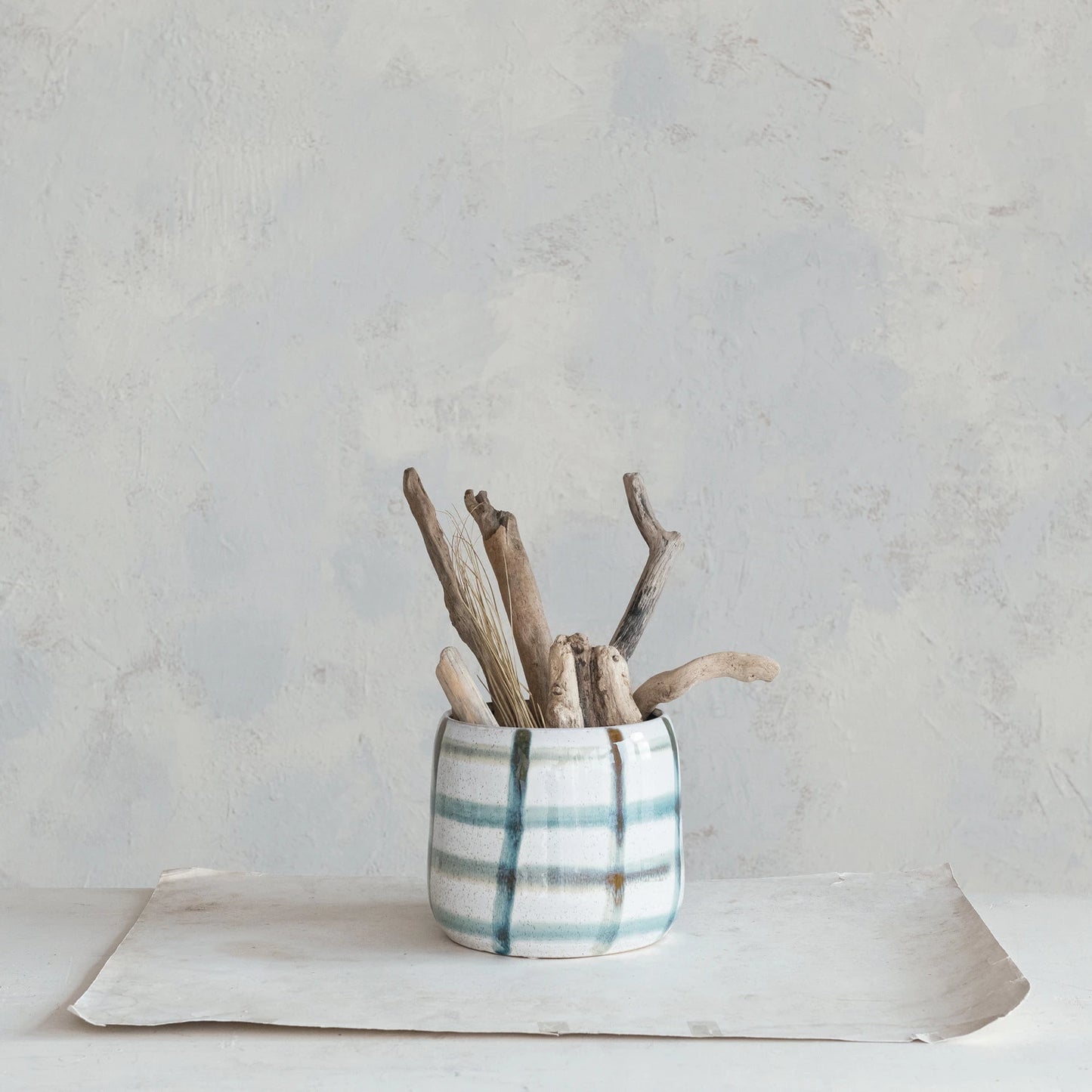 Plaid Stoneware Planter