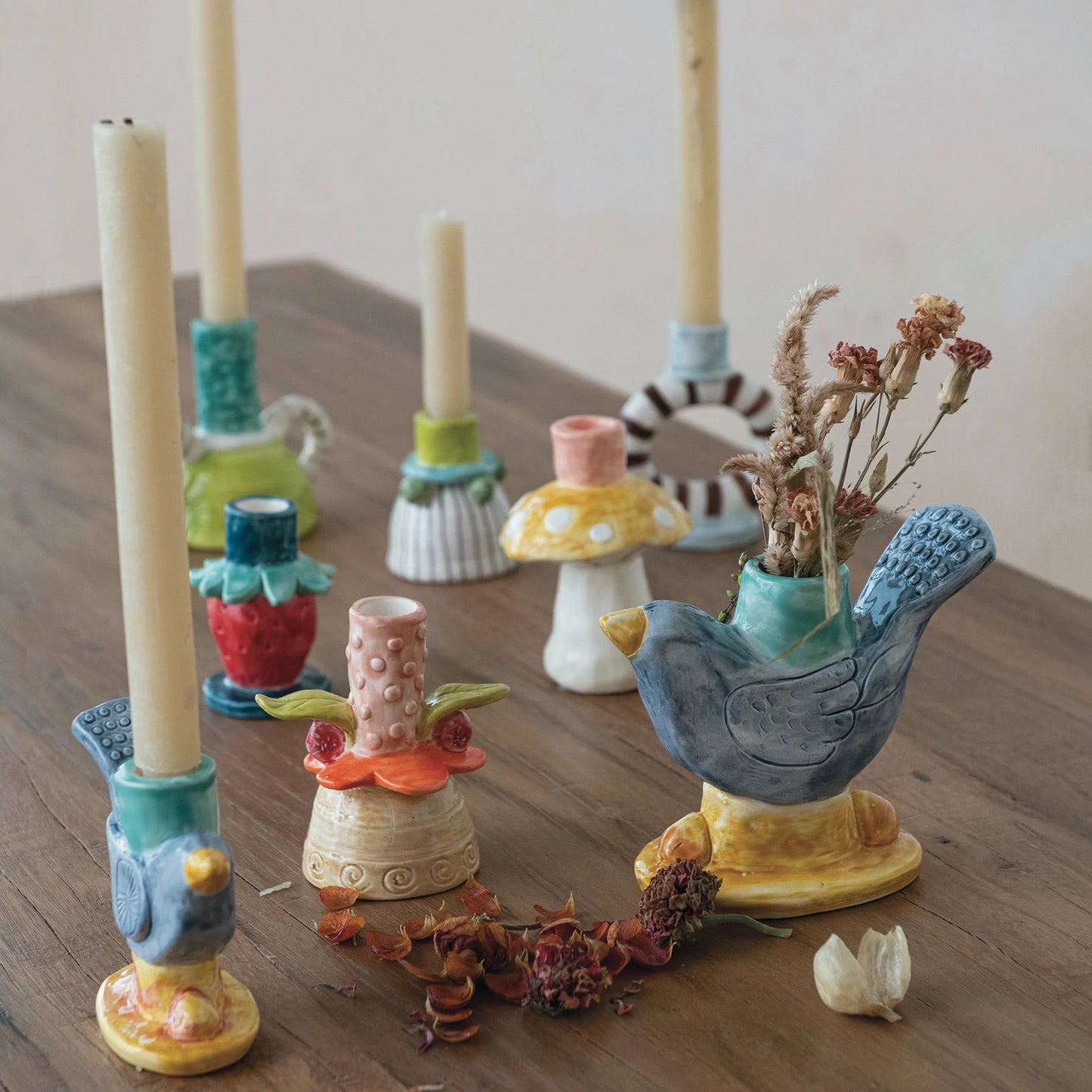 Eclectic Stoneware Taper Holders
