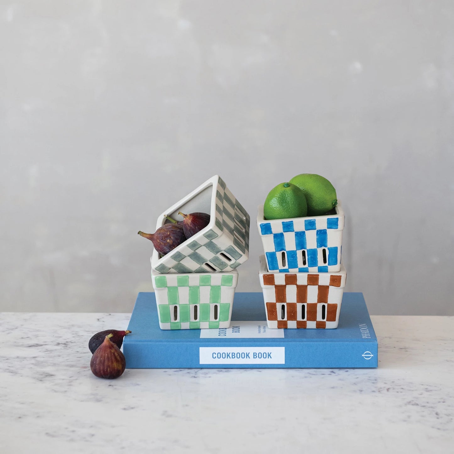 Stoneware Checked Berry Baskets