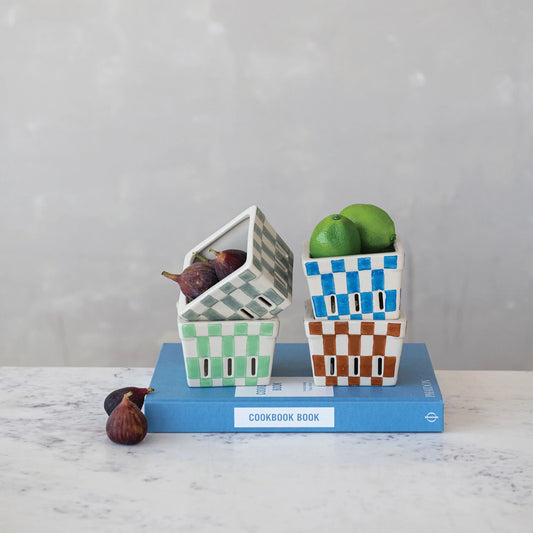 Stoneware Checked Berry Baskets
