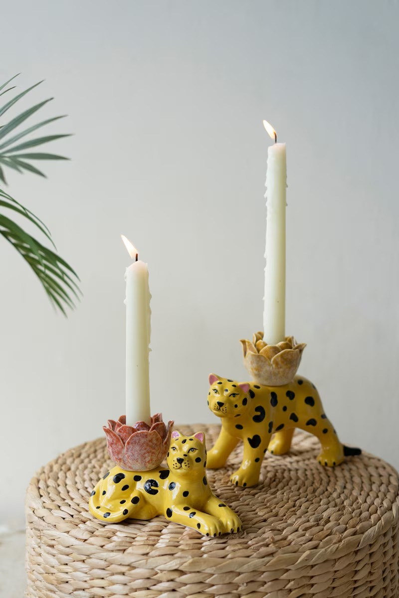 Cheetah Taper Holders - Set of 2