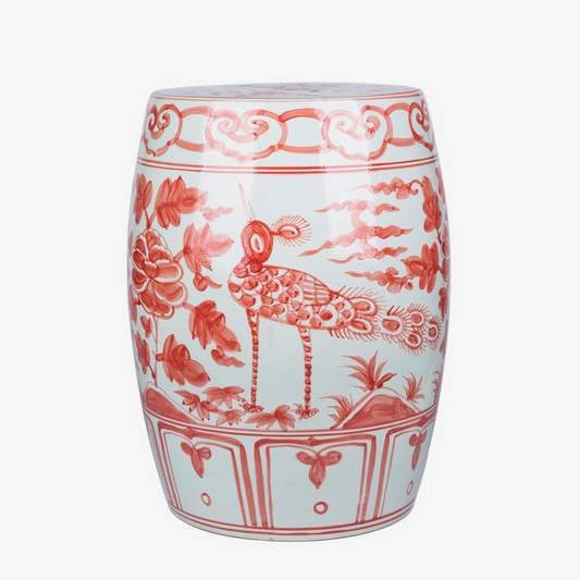 Coral Red Bird Village Garden Stool