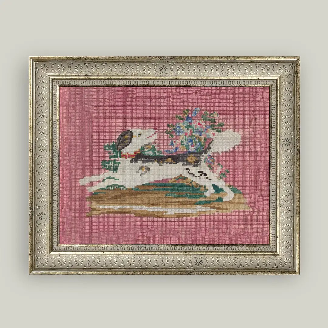 Embroidered Dog Framed Print