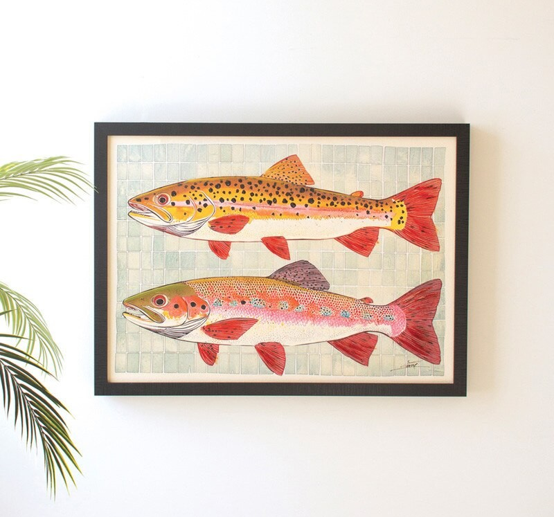 Framed Two Fish Painting