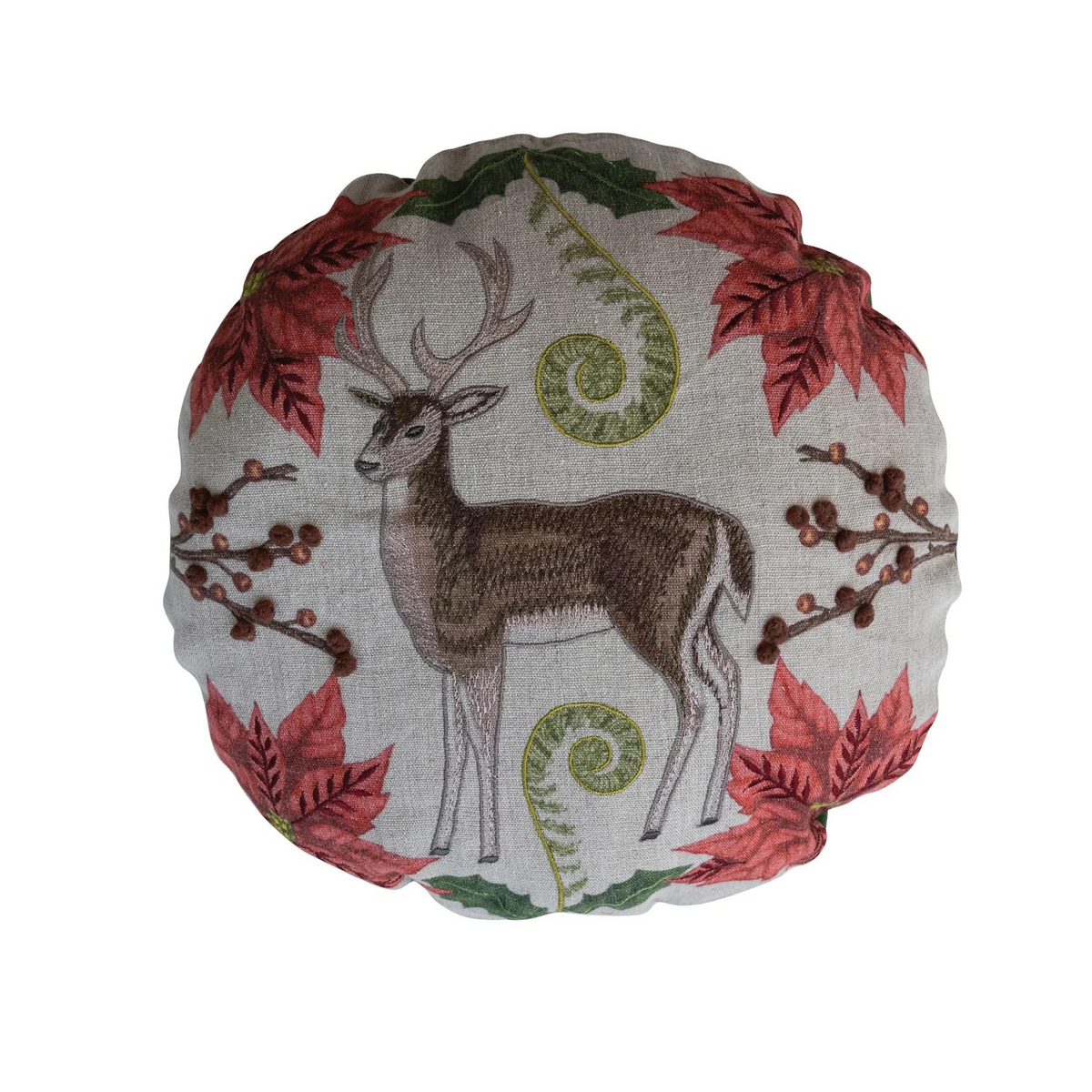 Round Linen Reindeer Pillow
