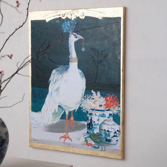 Golden Peacock Framed Canvas