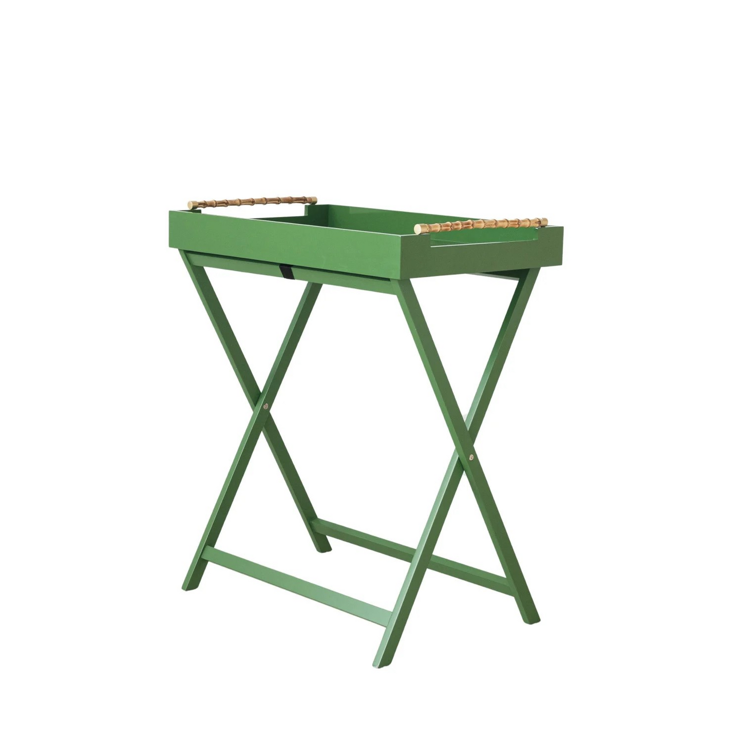 Green Lacquered Folding Table with Bamboo Handles
