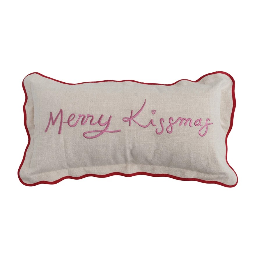 Merry Kissmas Scalloped Pillow