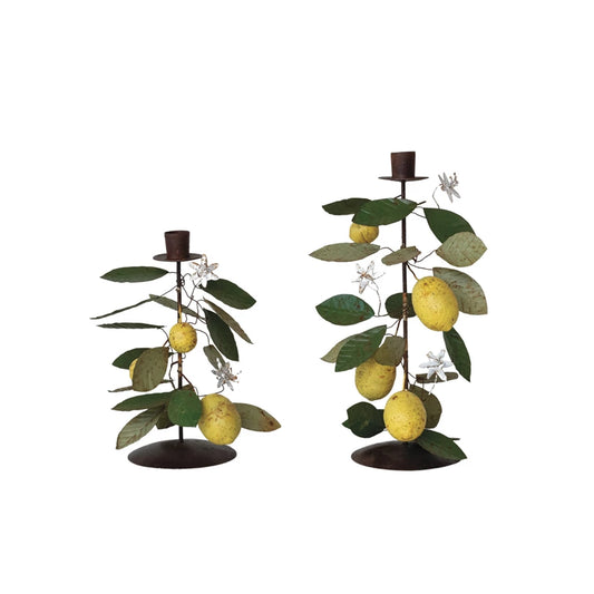 Painted Metal Lemon Candlestick Holder