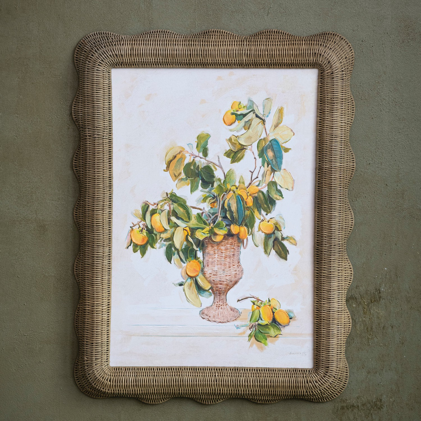 Rattan Framed Lemon Branches in Vase