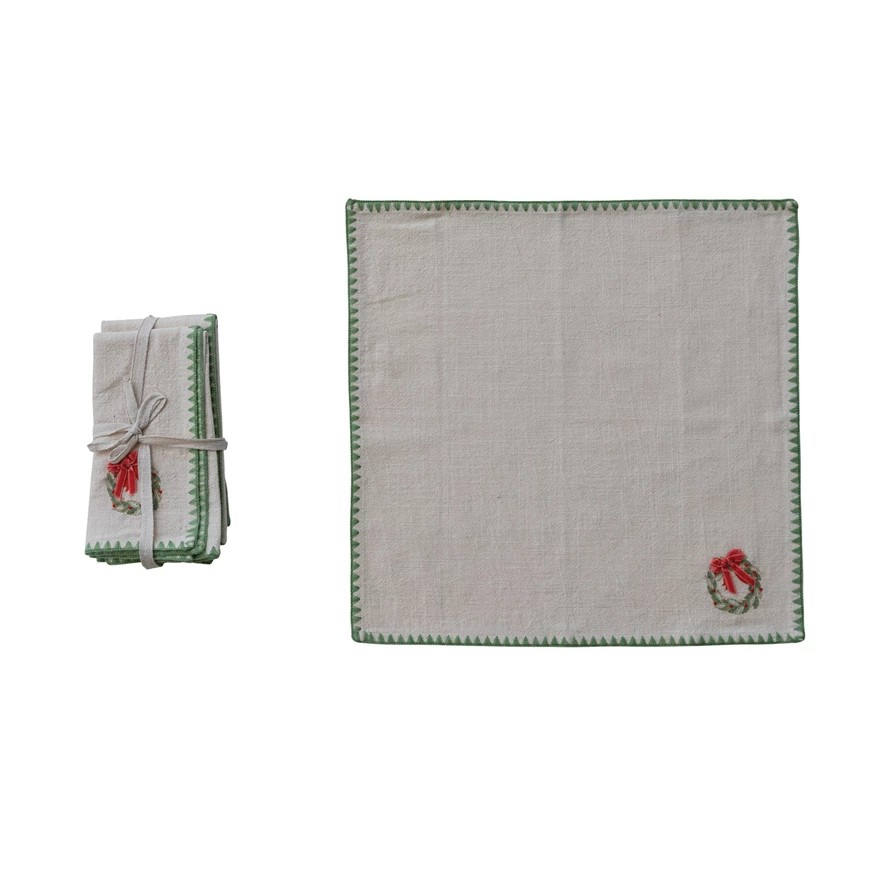 Set of Four Holiday Wreath Napkins