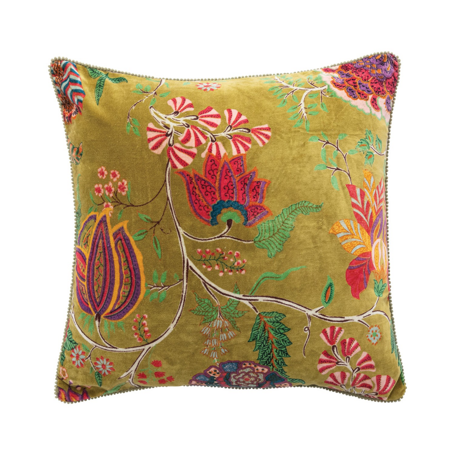 Chartreuse Velvet Floral Pillow