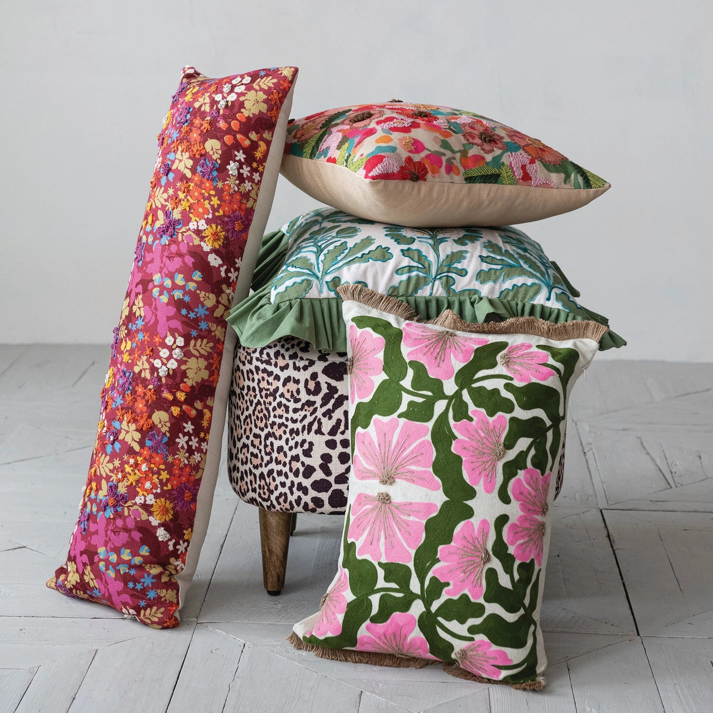 Pink & Green Floral Pillow