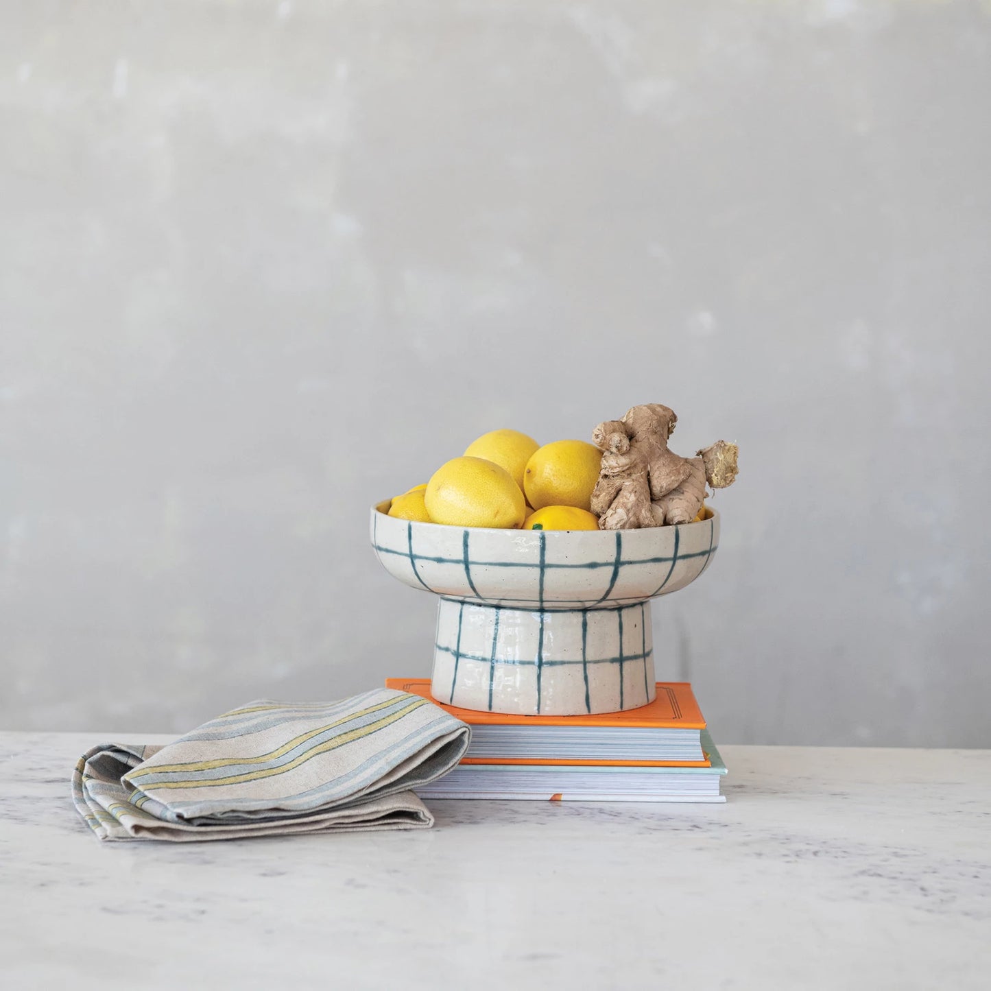 Hand-painted Stoneware Footed Bowl