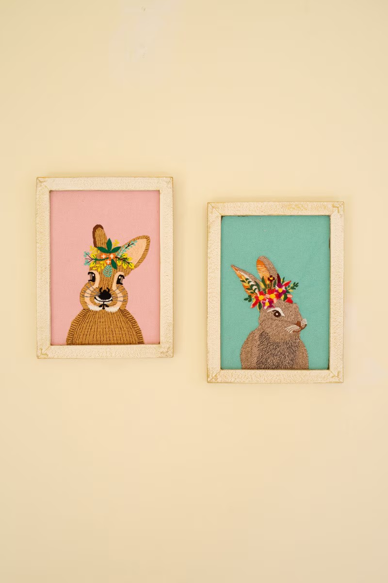 Framed Embroidered Rabbits