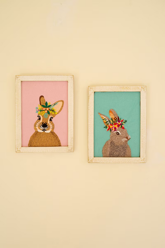 Framed Embroidered Rabbits