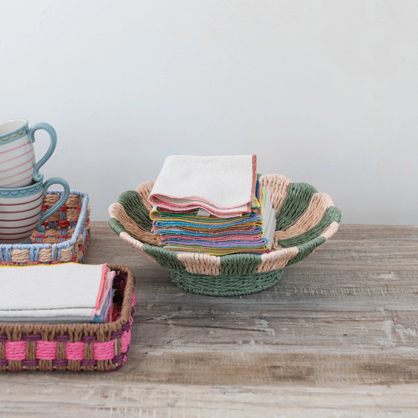 Decorative Woven Striped Footed Bowl