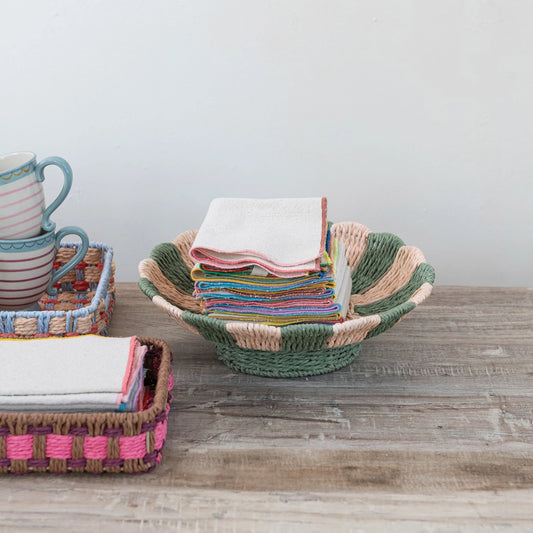 Decorative Woven Striped Footed Bowl