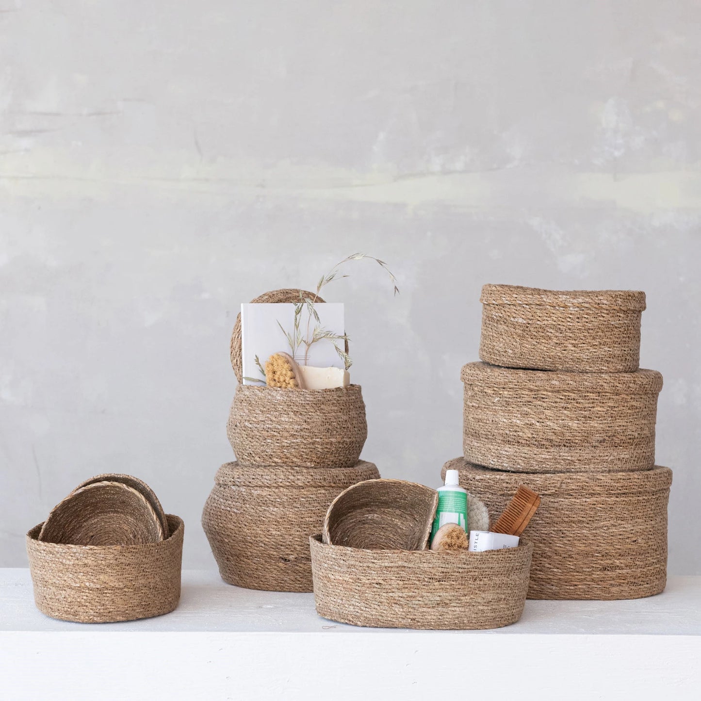 Seagrass Basket w/ Lid set/3