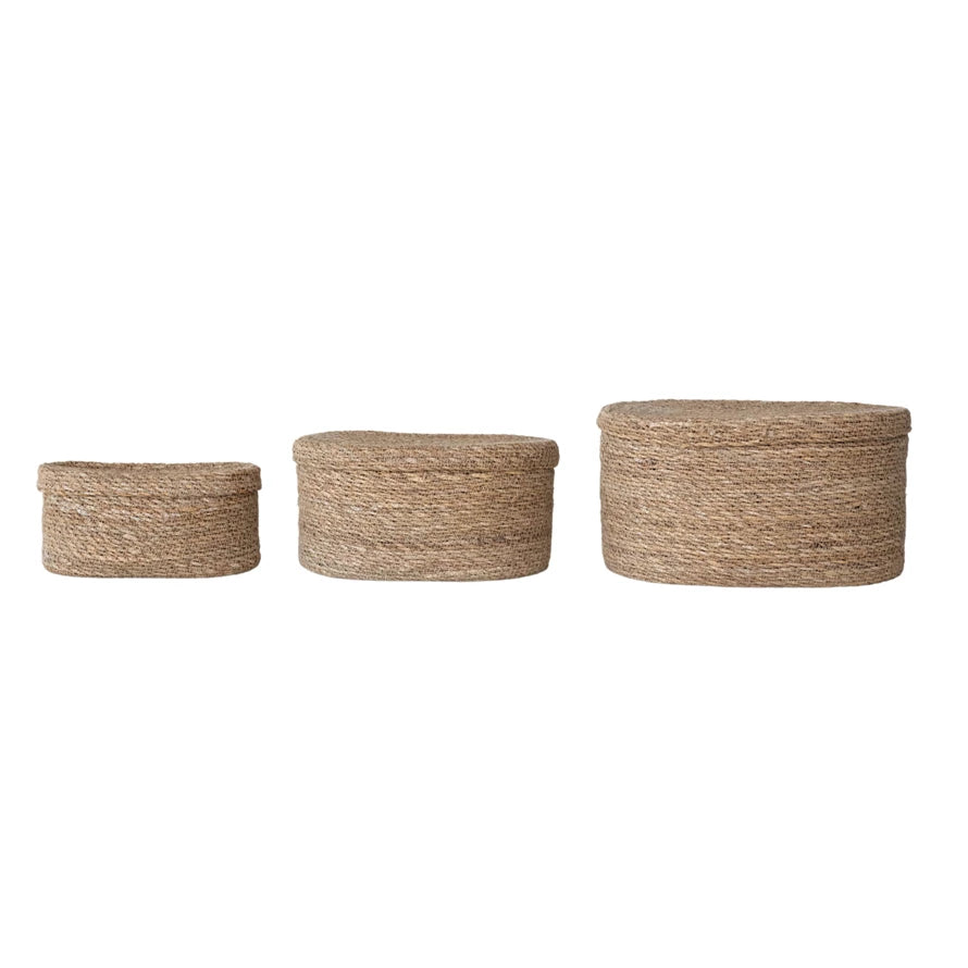 Seagrass Basket w/ Lid set/3