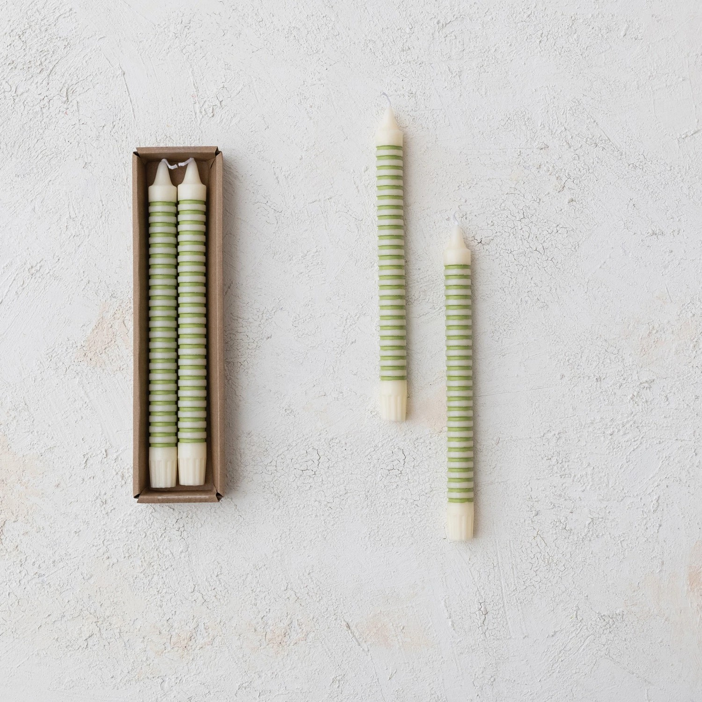 Green Striped Taper Candle