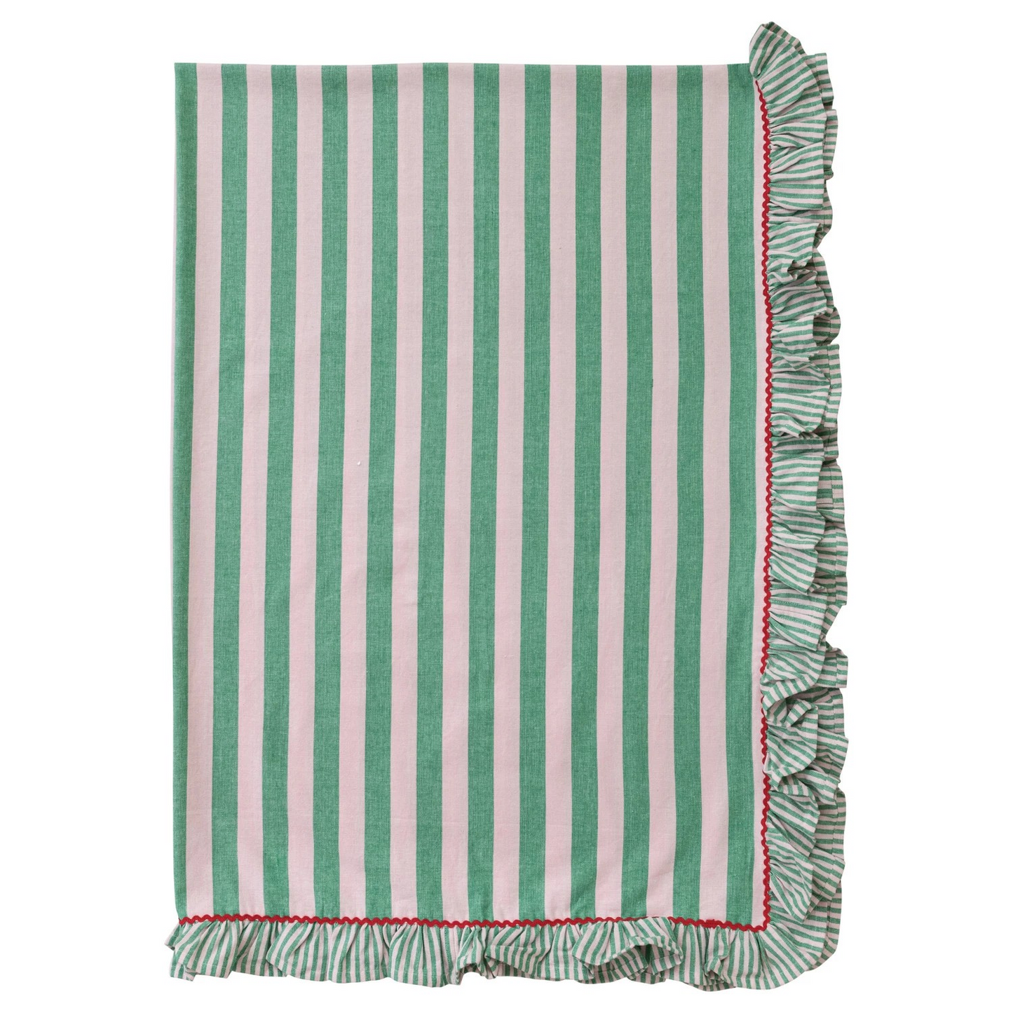 Green & Pink Striped Tablecloth