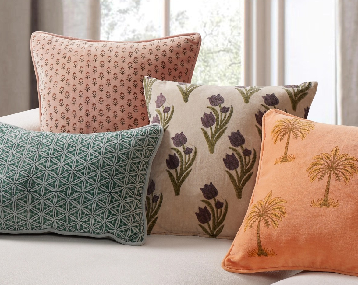 Ivory Tulip Block Print Pillow