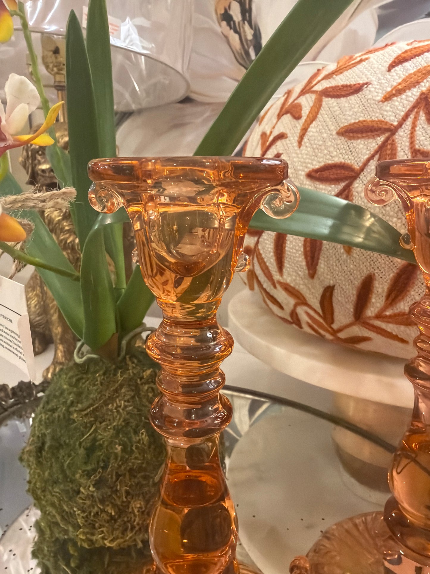 Art Deco Glass Candlestick Holders | Set of 2