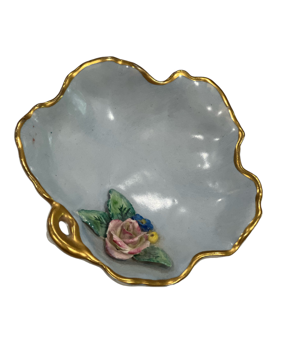 Blue Trinket Tray with Gold Trim