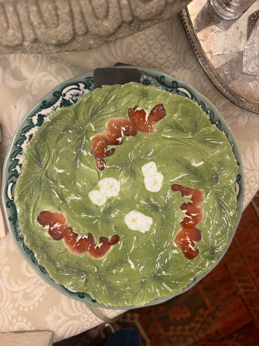 Vintage Green Hand-Painted Decorative Plate