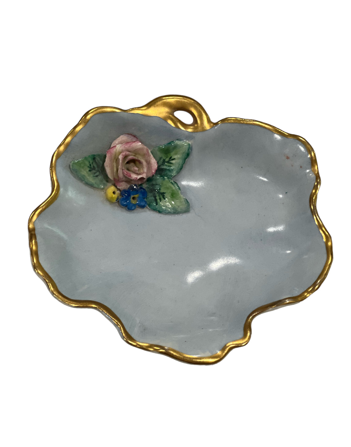 Blue Trinket Tray with Gold Trim