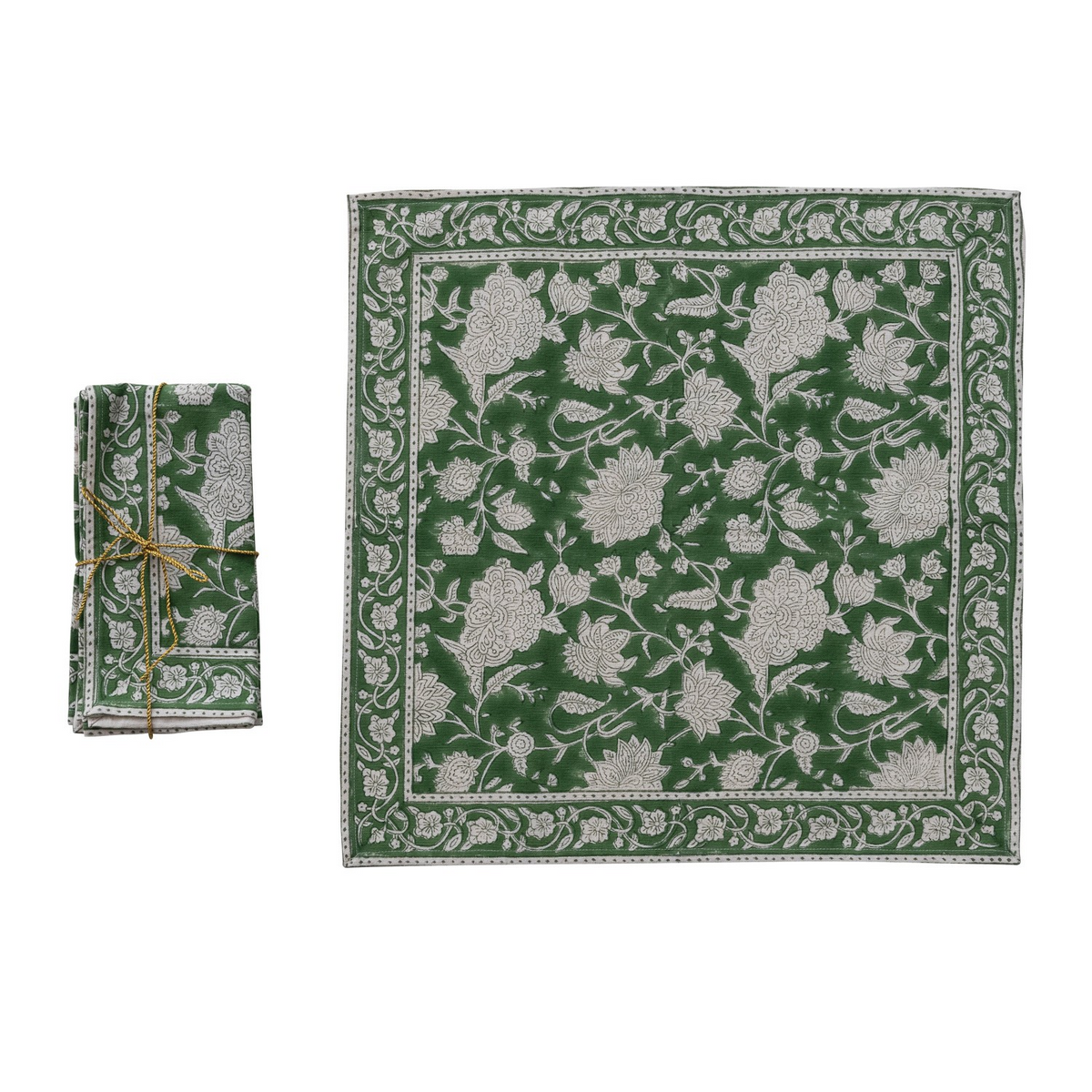 Green Block Print Cotton Napkins