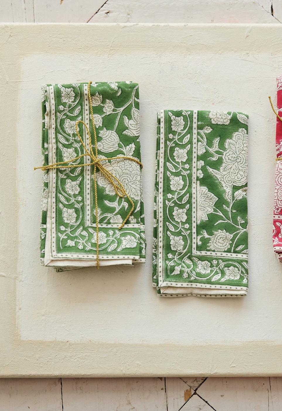 Green Block Print Cotton Napkins