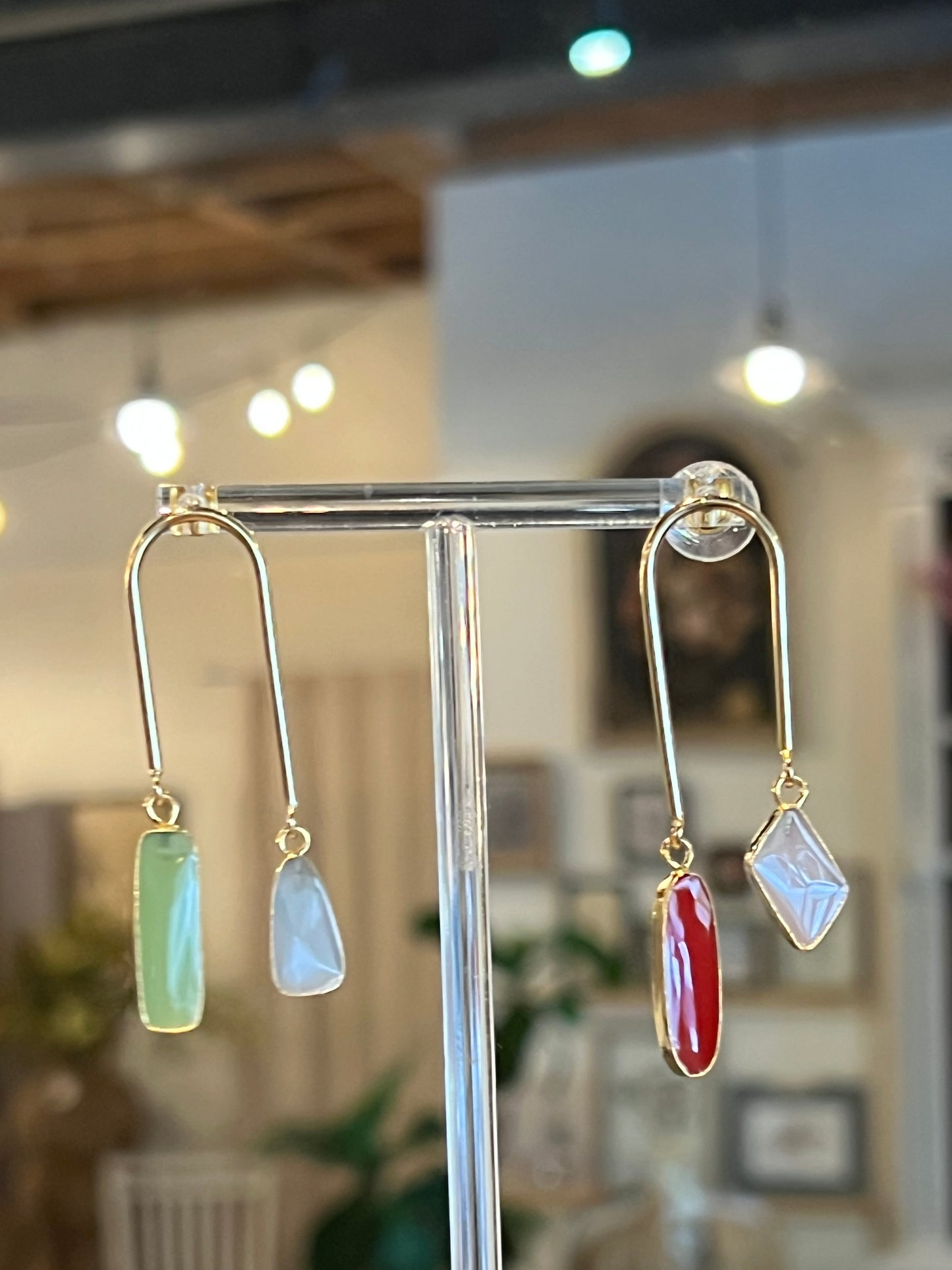 Arched Asymmetrical Gemstone Earrings