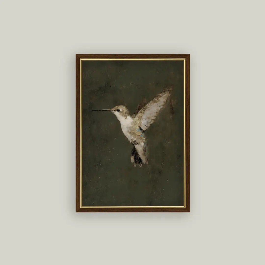 Hummingbird on Green Framed Print