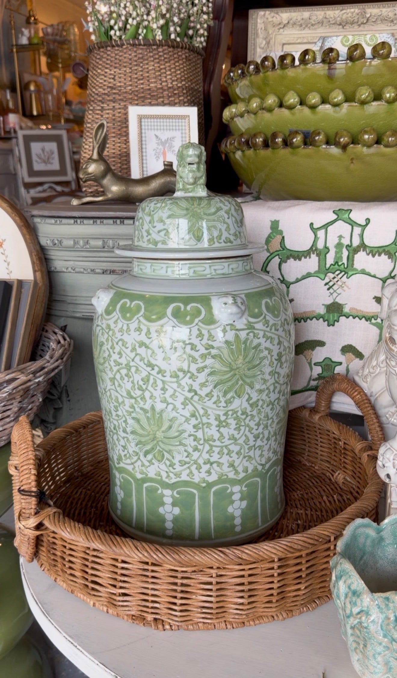 Large Green Ginger Jar