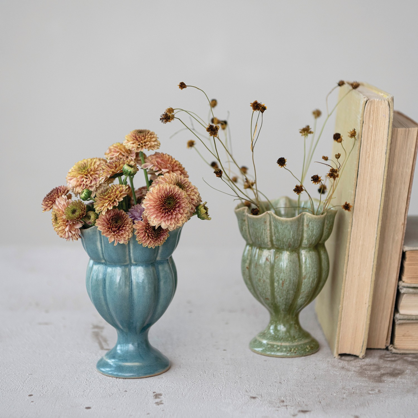 Stoneware Scalloped Footed Vase