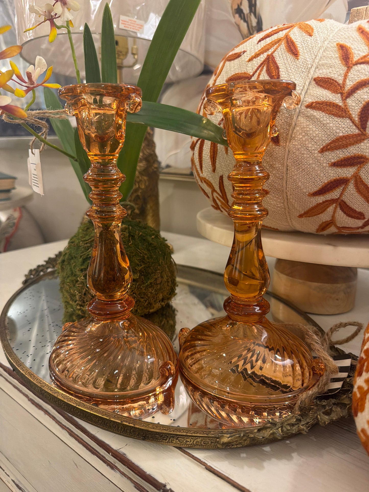 Art Deco Glass Candlestick Holders | Set of 2