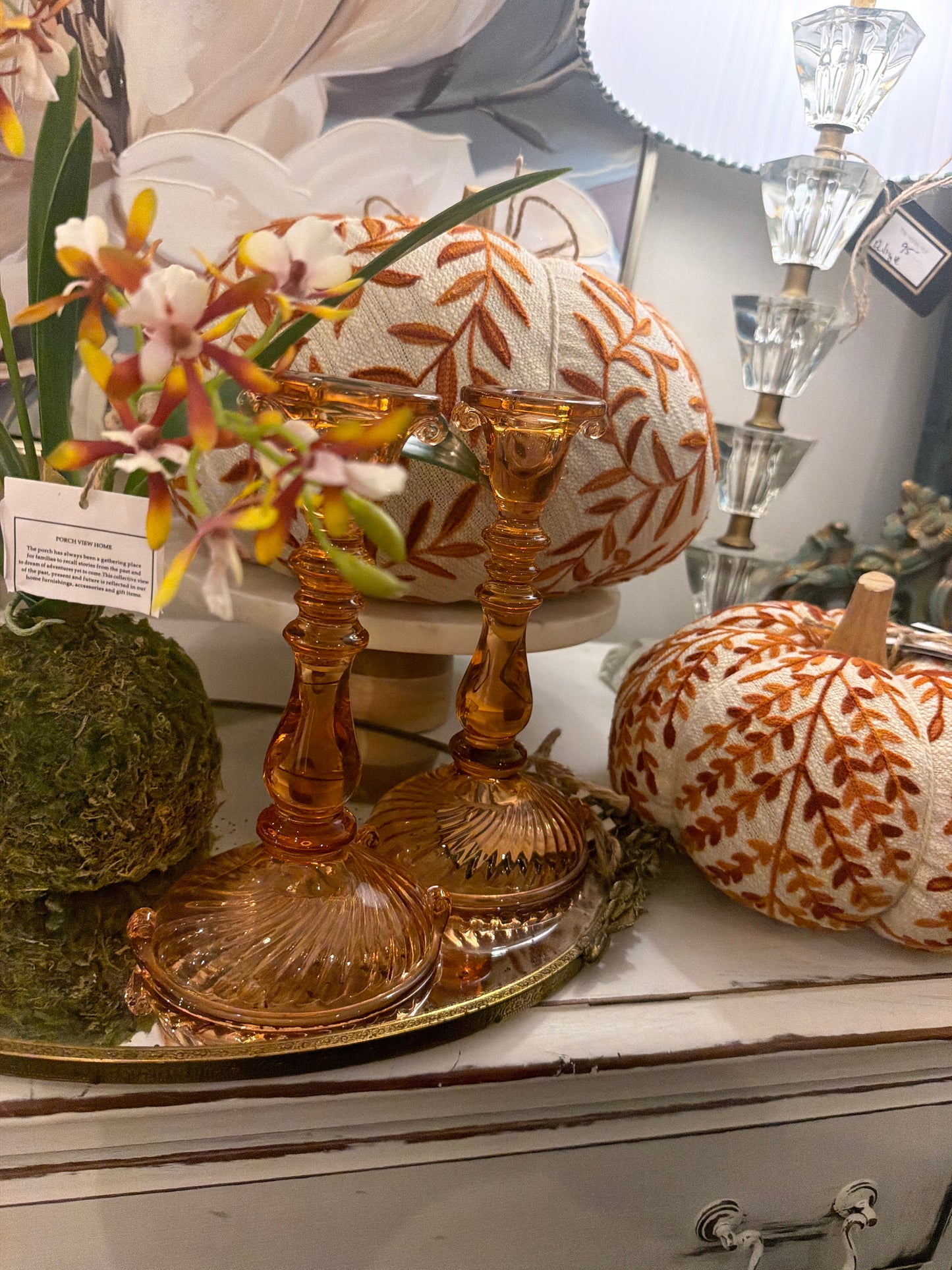 Art Deco Glass Candlestick Holders | Set of 2